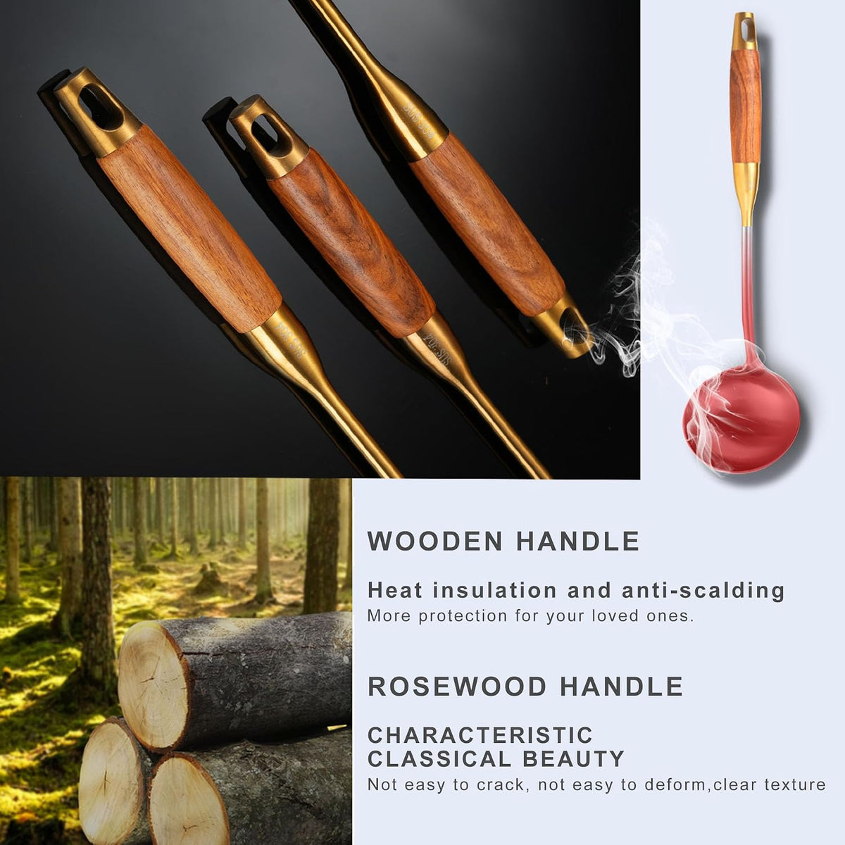Home Collection Pack of 6 Stainless Steel Kitchen Utensil Set with Wooden Handles