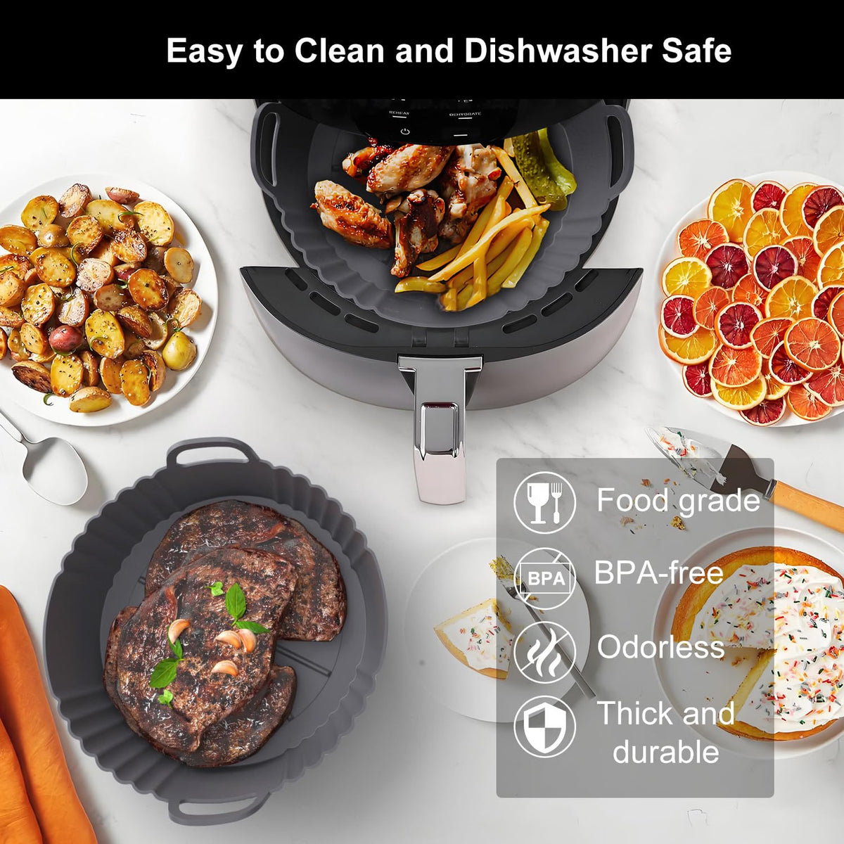 Home Collection Pack of 3 Round Silicone Air Fryer Liners for 4–5.3QT Air Fryers
