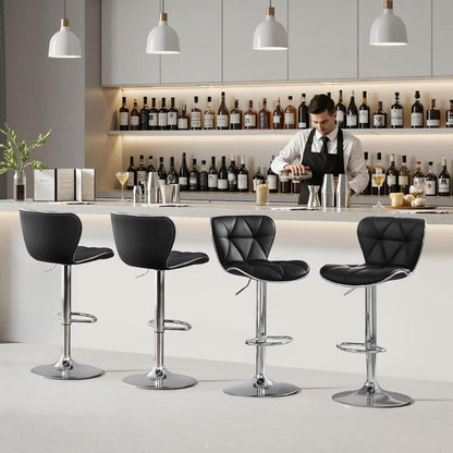 Home Collection PU Leather Adjustable Swivel Bar Stools Set of 4 Black