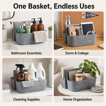 Home Collection Portable 2-Compartment Plastic Shower Caddy Basket with Handle