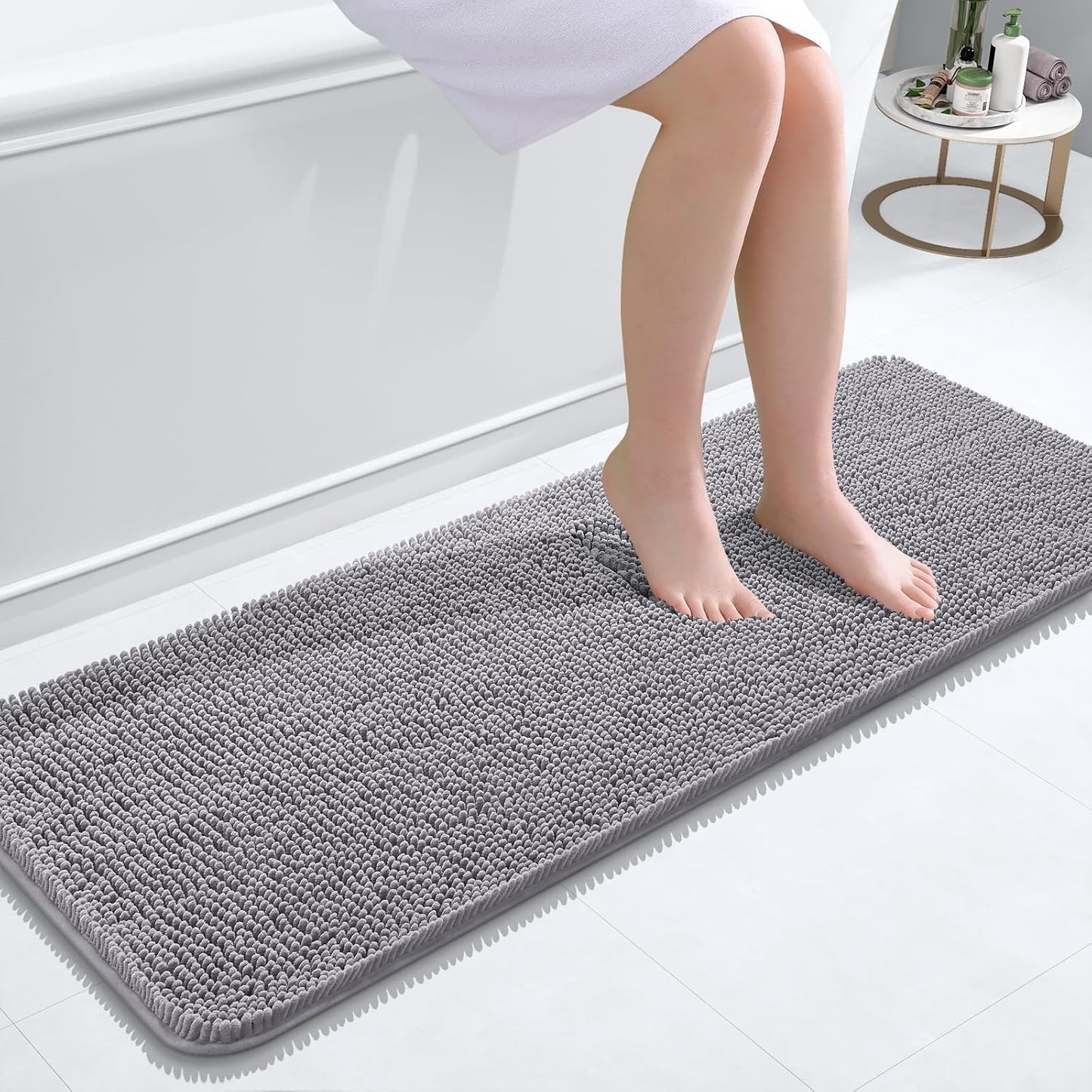 47x17 Chenille Bathroom Rug – Extra Soft Absorbent Bath Mat with Non-Slip Rubber Backing