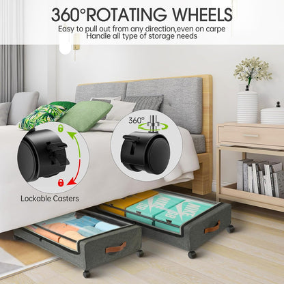 Home Collection Pack of 2 Large Under Bed Storage with Wheels Containers for Clothes and Shoes
