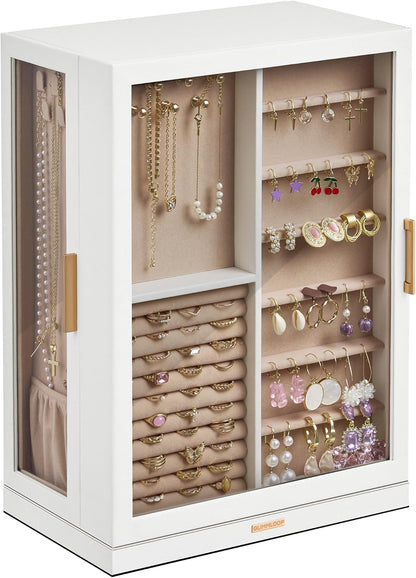 Home Collection 360° Rotating White Jewelry Cabinet with 9 Drawers
