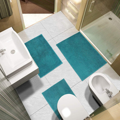 3-Piece Chenille Bathroom Rug Set – Non-Slip Ultra Soft Absorbent Bath Mats for Toilet, Tub, and Floor