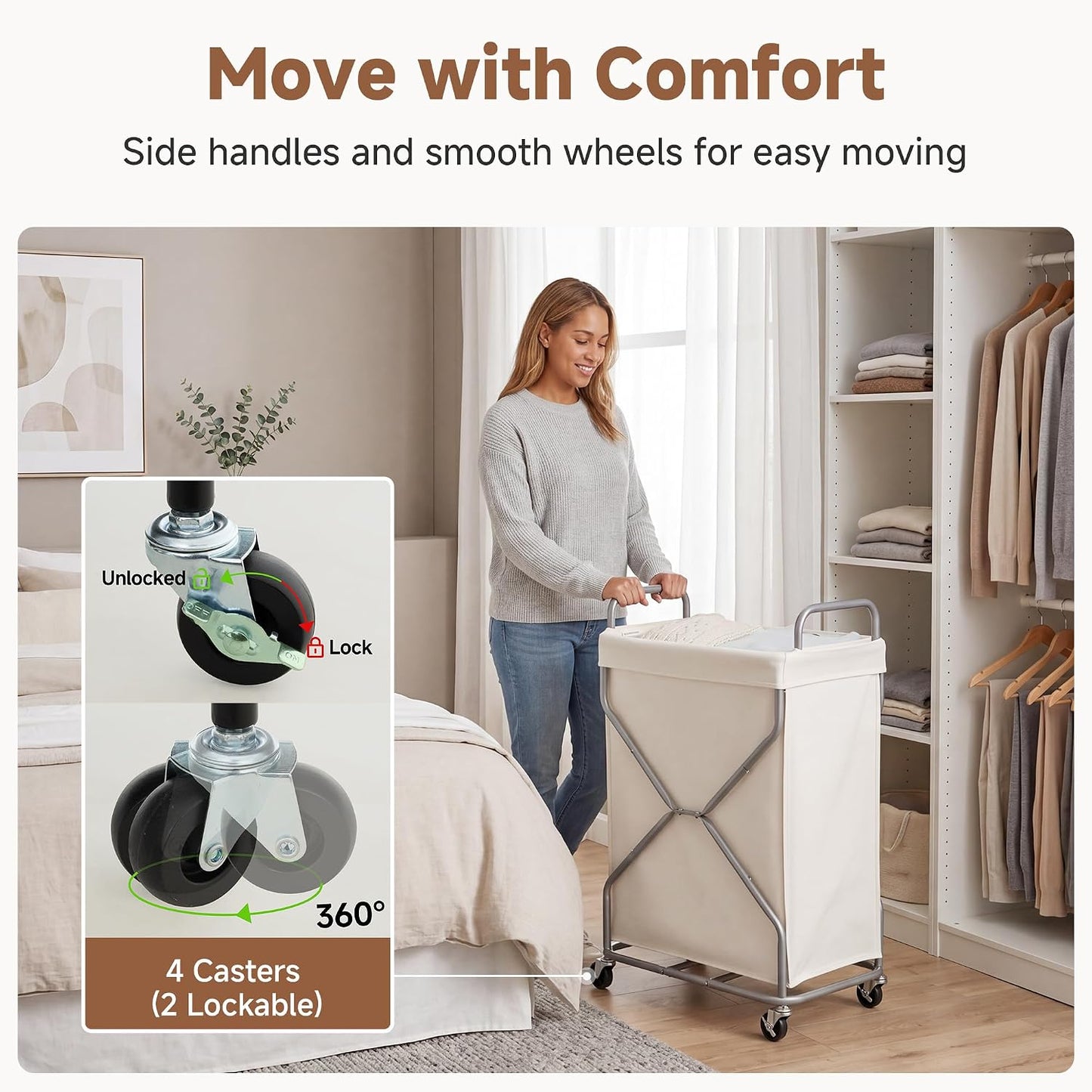 Home Collection Rolling Laundry Hamper with Removable Bag and Wheels