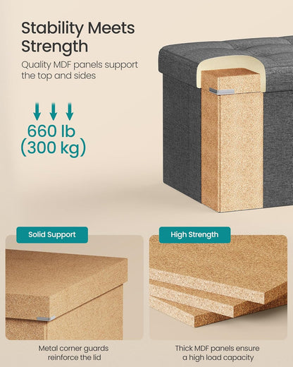 Home Collection 43" Folding Storage Ottoman Bench with Hidden Storage
