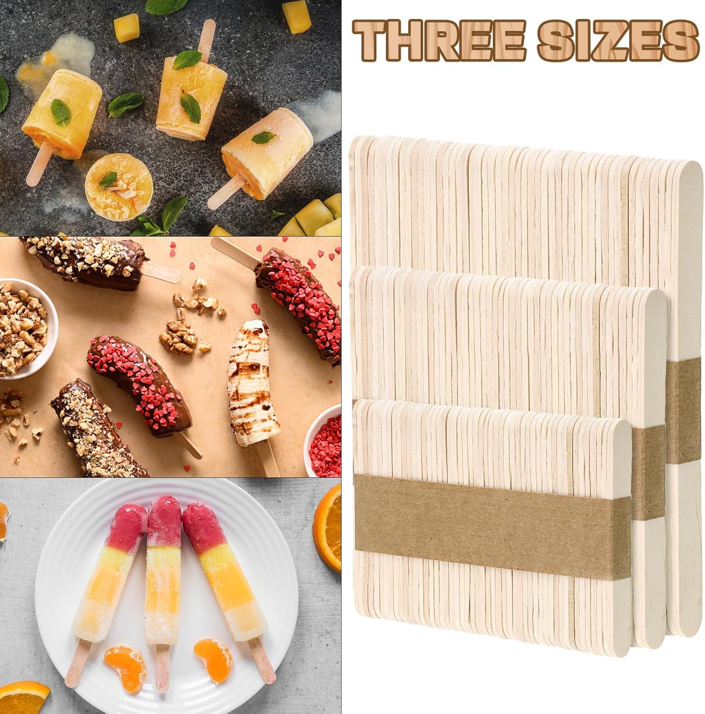 Home Collection 300Pcs Natural Wood Craft Sticks 3 Sizes