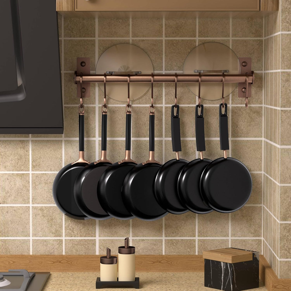 Home Collection Wall Mounted Kitchen Utensil Rail with 8 Hanging Hooks