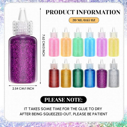 Home Collection 12Pcs Neon Metallic Glitter Glue Bottles