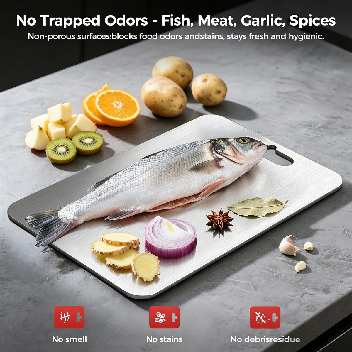 Home Collection Pack of 3 Pure Titanium Cutting Board Set Double-Sided
