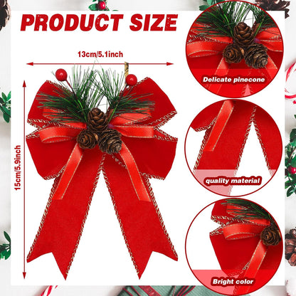 Home Collection Pack of 6 Velvet Christmas Ribbon Bows Holiday Tree Wreath and Garland Decorations