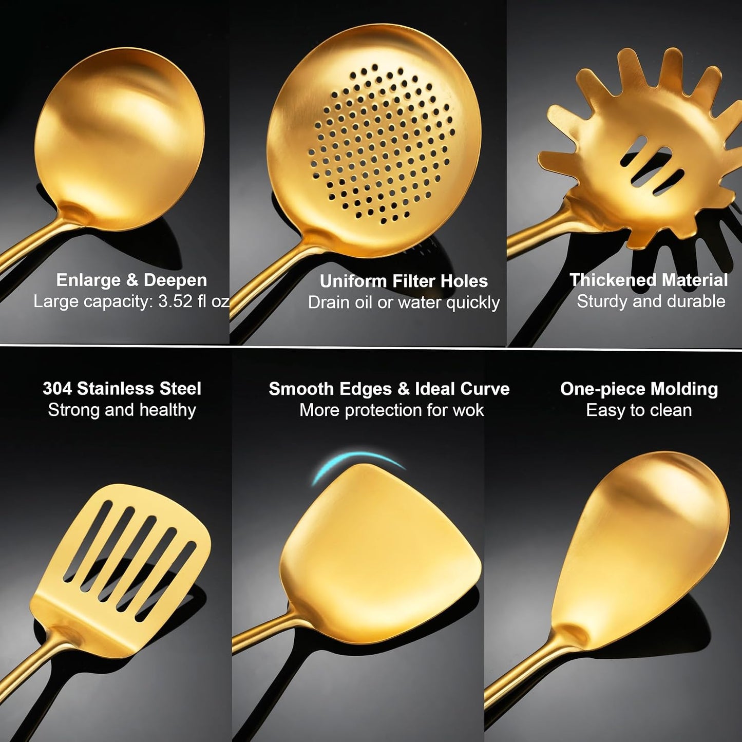 Home Collection Pack of 6 Stainless Steel Kitchen Utensil Set with Wooden Handles