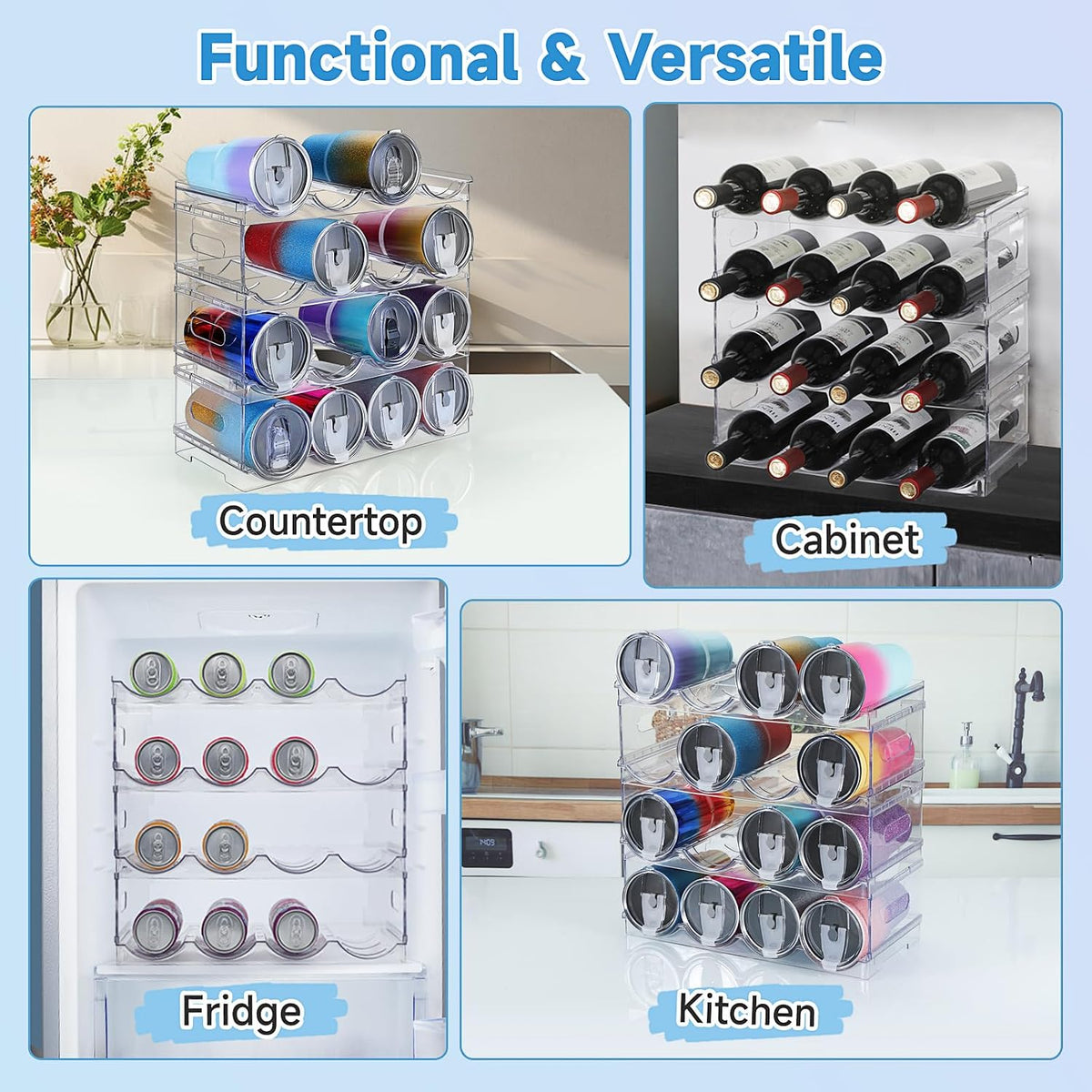 Home Collection Large Compartment Stackable Water Bottle Organizer Rack