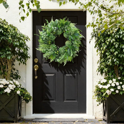 Home Collection Artificial Greenery Wreath with Eucalyptus and Fern Leaves for Front Door 24 Inch