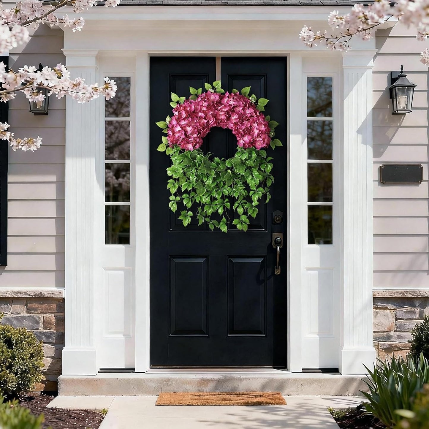 Home Collection Artificial Hydrangea Wreath with Ivy for Front Door 23-Inch