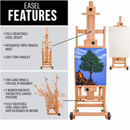 Home Collection H-Frame Wooden Floor Easel with Wheels