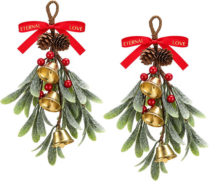 Home Collection Christmas Hanging Bell Ornament with Frosted Pinecones Red Berries & Decorative Bow