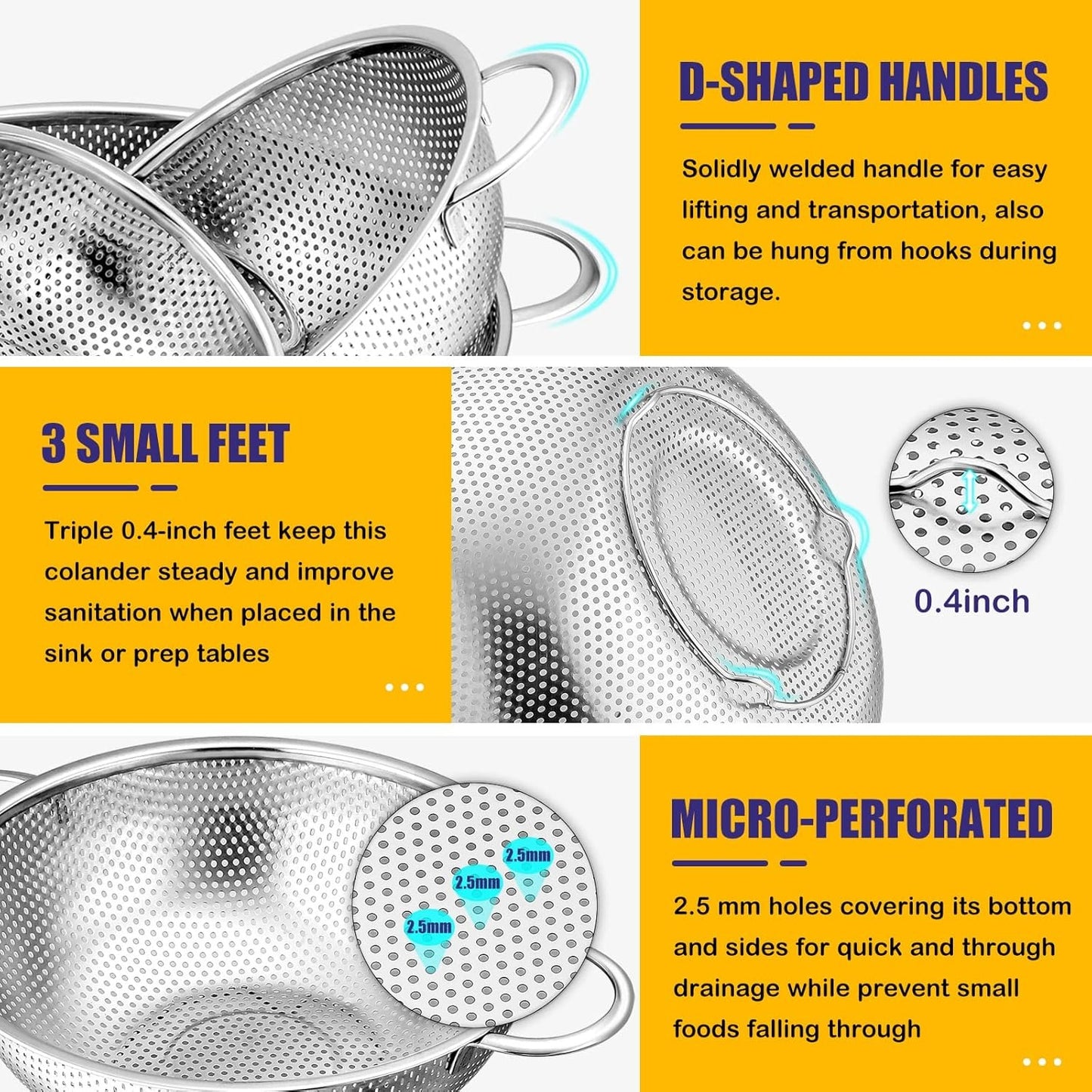 Home Collection Stainless Steel Colander Set of 3