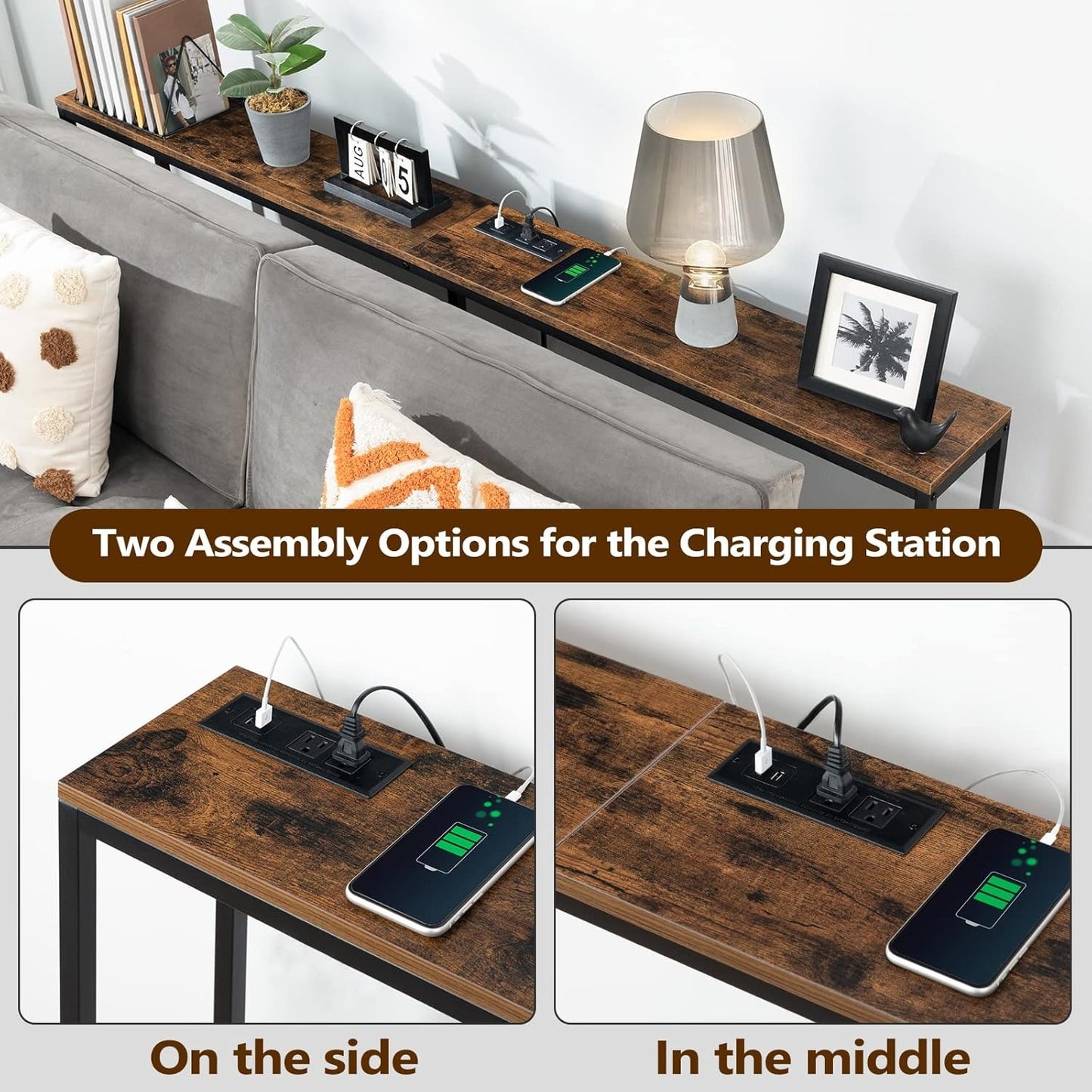 Home Collection Console Table with Power Outlet 70.9"