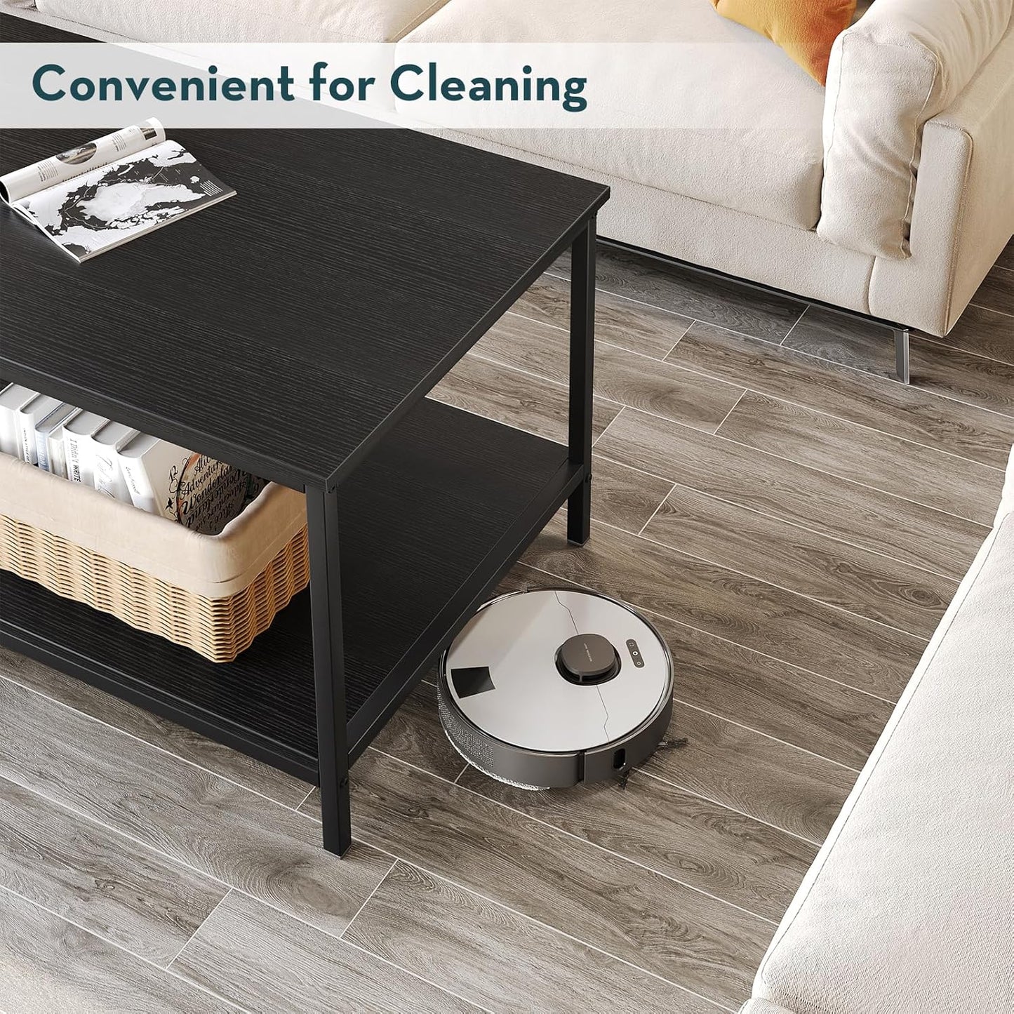 Home Collection 2-Tier Black Modern Rectangular Wood Coffee Table