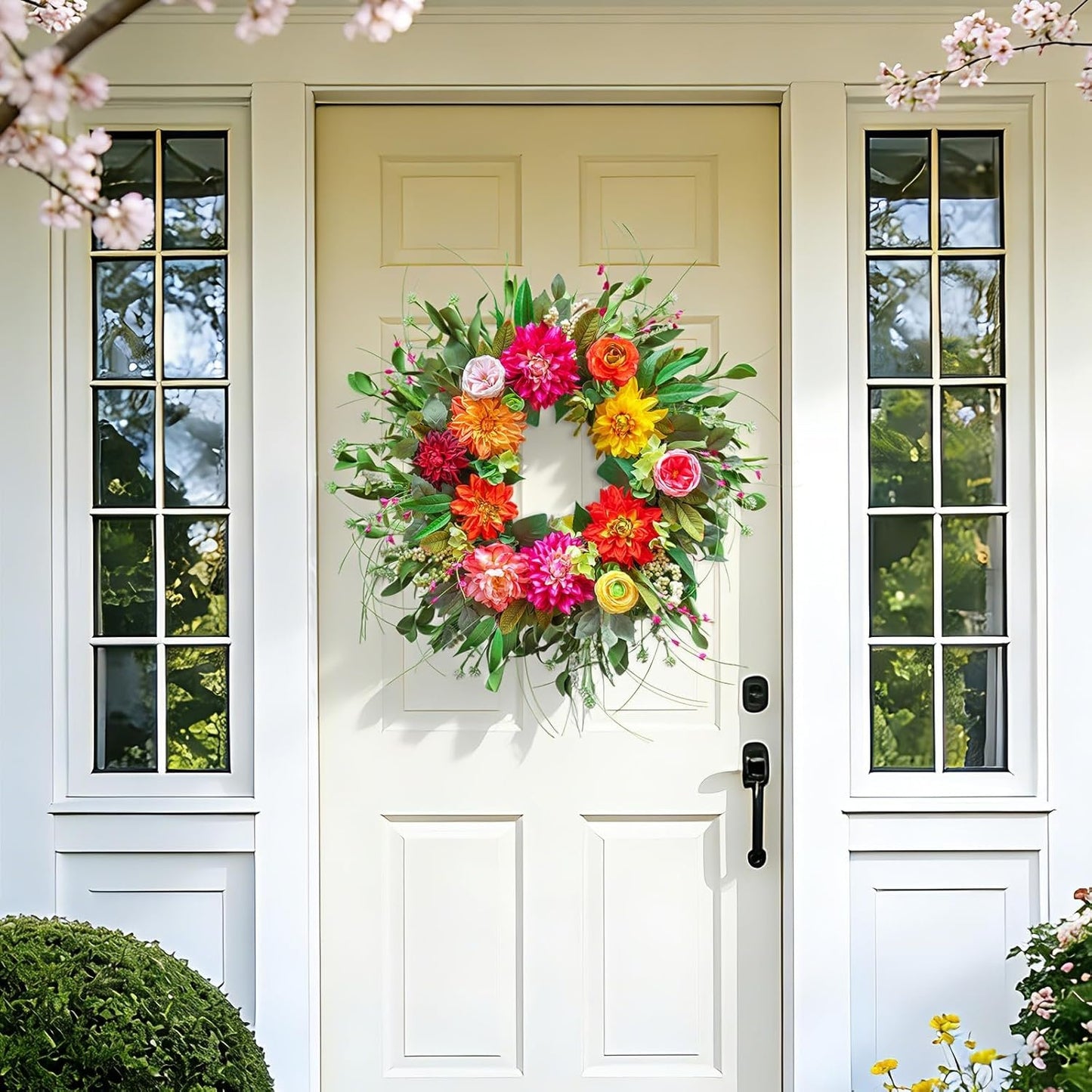 Home Collection Spring Summer Wreath with Peony Dahlia Rose 24 Inch