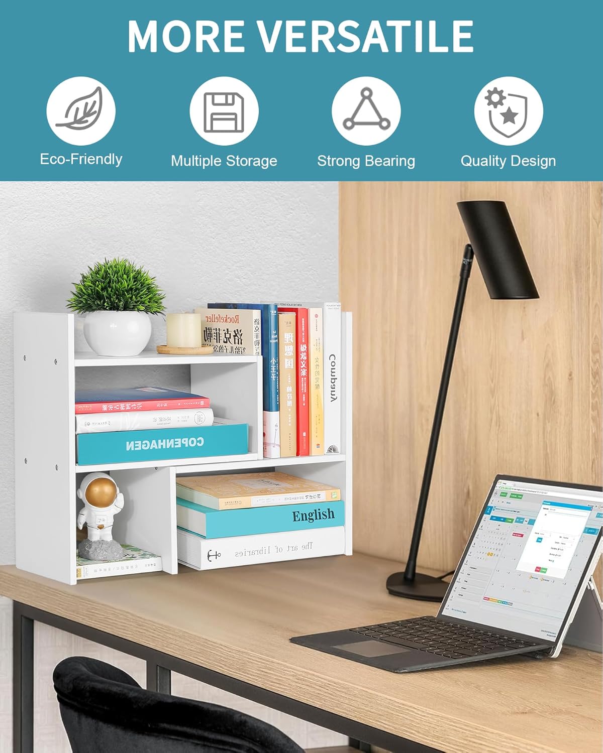 Home Collection Adjustable Stackable White Wood Desk Storage Shelf