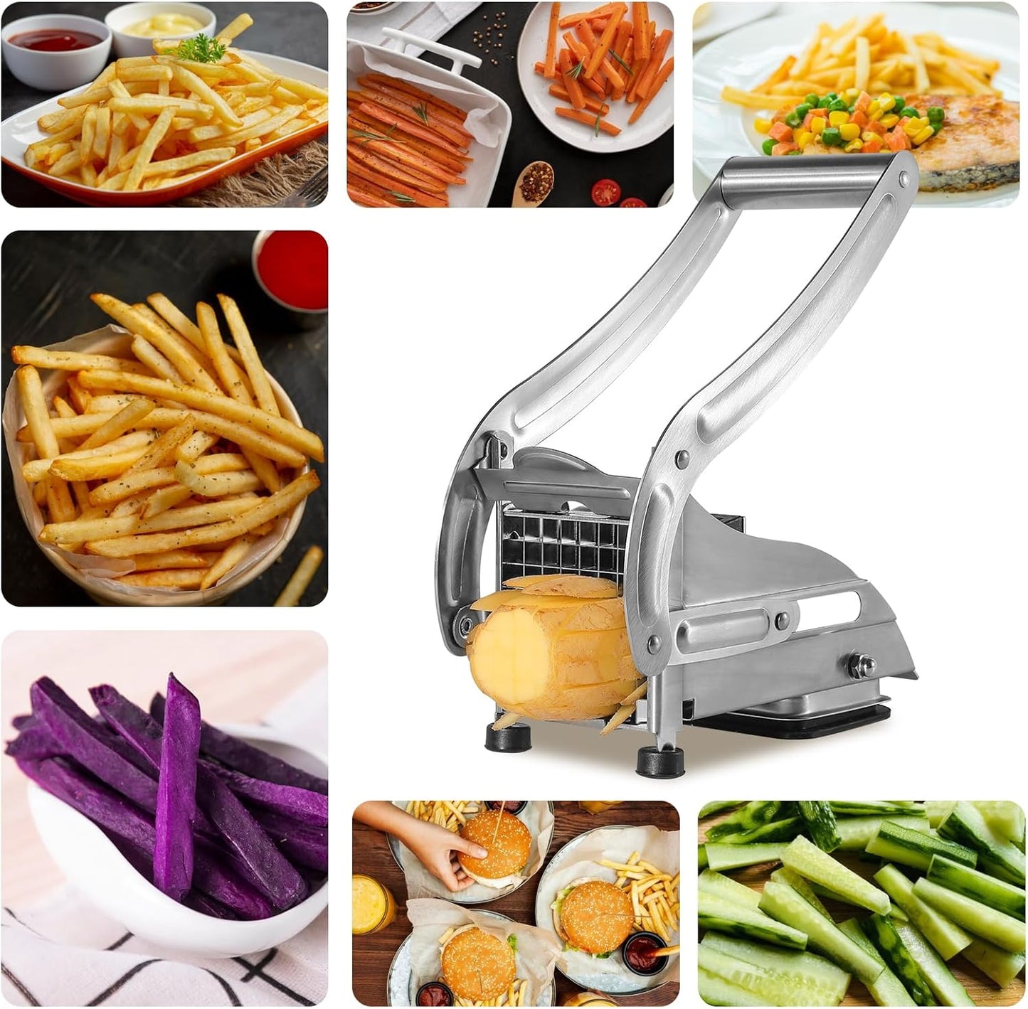 Home Collection Stainless Steel French Fry Cutter with 2 Blades
