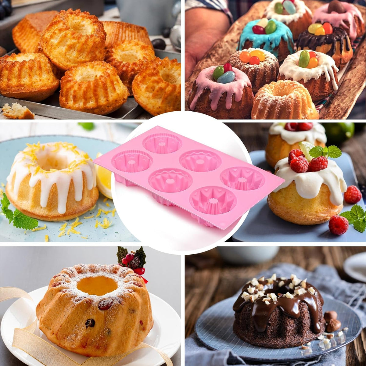 Home Collection Nonstick Silicone Baking Mold 6-Cavity Mini Fluted Cake Pan