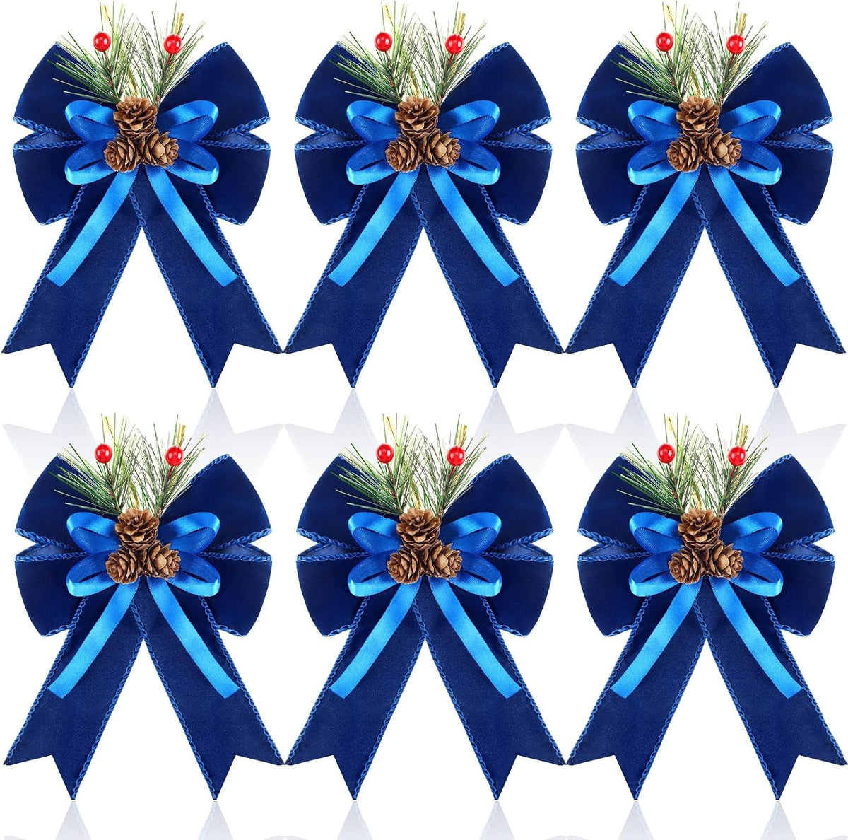 Home Collection Pack of 6 Velvet Christmas Ribbon Bows Holiday Tree Wreath and Garland Decorations