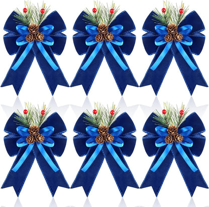 Home Collection Pack of 6 Velvet Christmas Ribbon Bows Holiday Tree Wreath and Garland Decorations