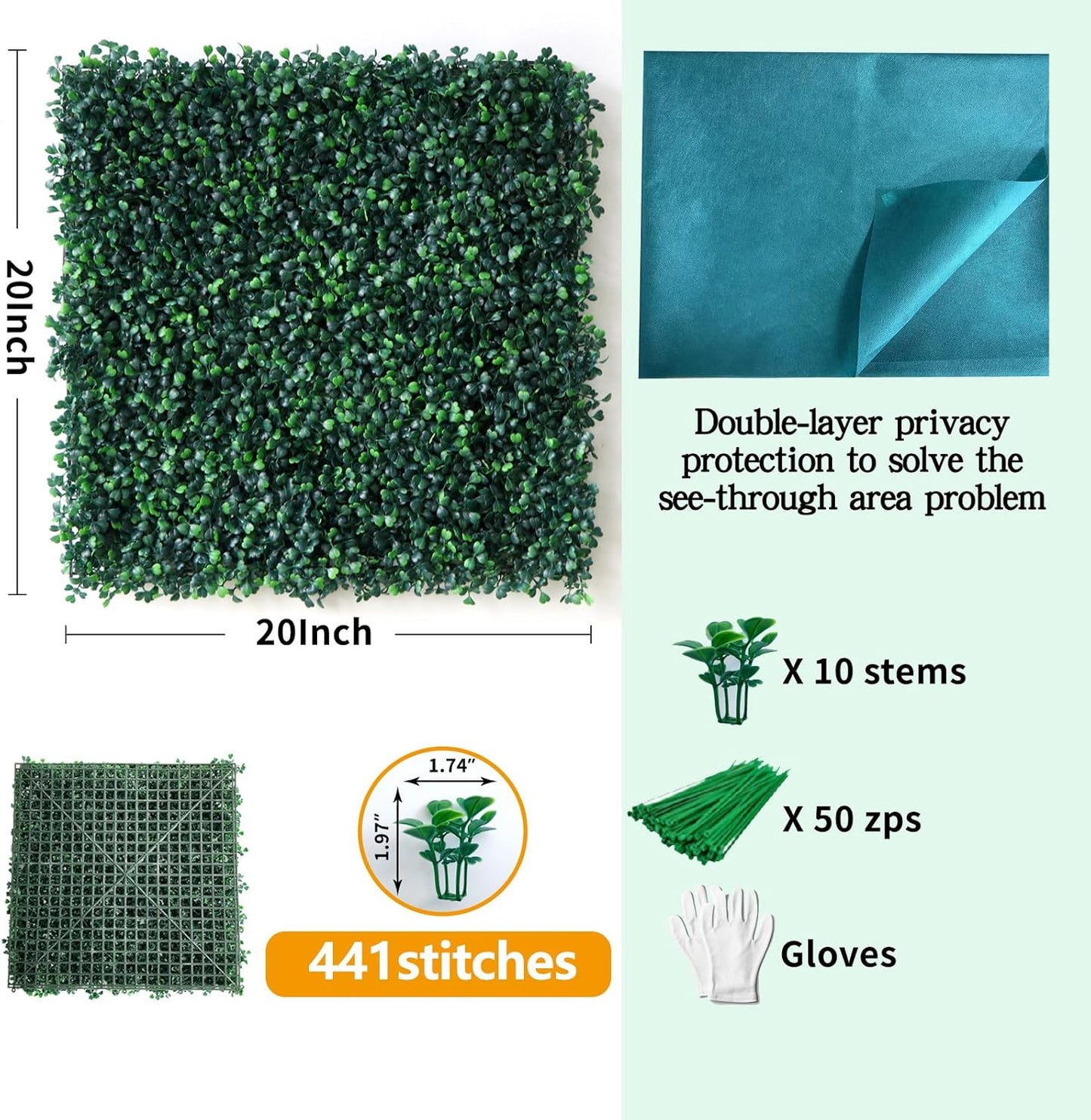 Home Collection 12Pcs Boxwood Grass Wall Panels 20x20"