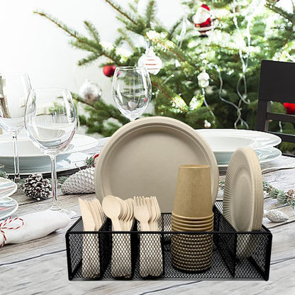 Home Collection Metal Paper Plate Holder with Utensil Caddy Black