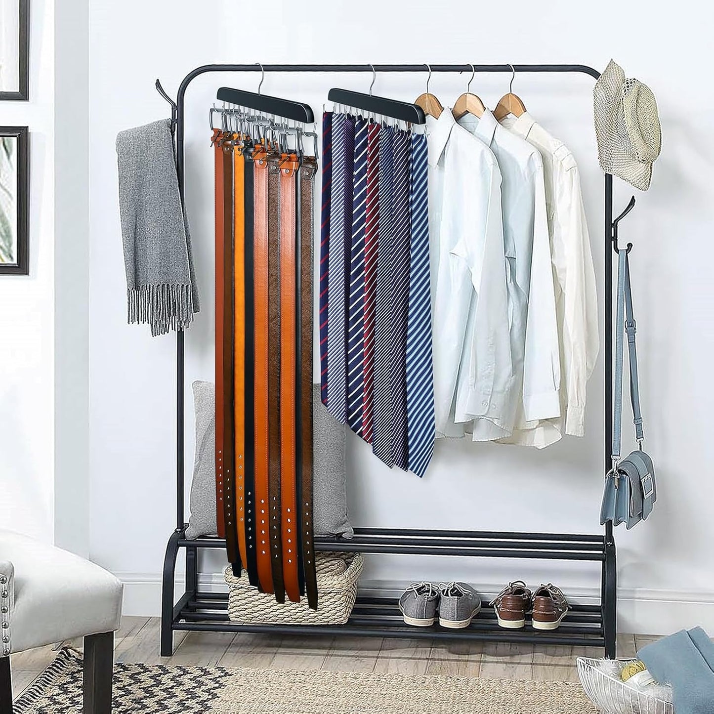 Home Collection Belt Hanger for Closet with 14 Hooks Holds Up to 42 Belts,