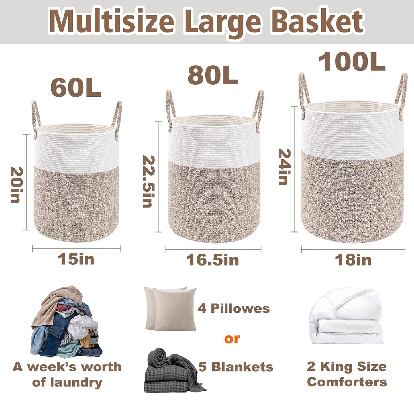 Home Collection Large Woven Laundry Basket Hamper 60L
