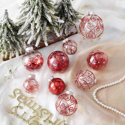 Home Collection Clear Shatterproof Christmas Ball Ornaments Large Plastic Hanging Baubles with Decorative Fillings