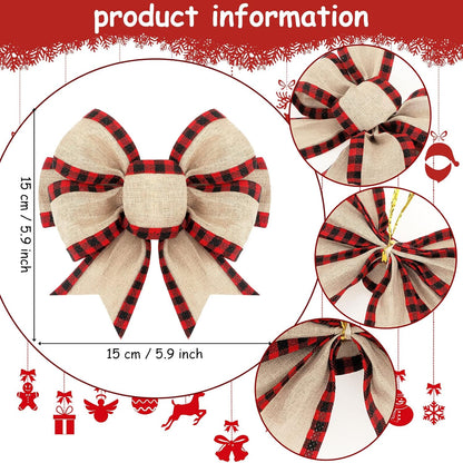 Home Collection Pack of 4 Christmas Buffalo Plaid Bows Burlap Gingham Ribbon Bows for Tree and Wreath Decor 6 Inch