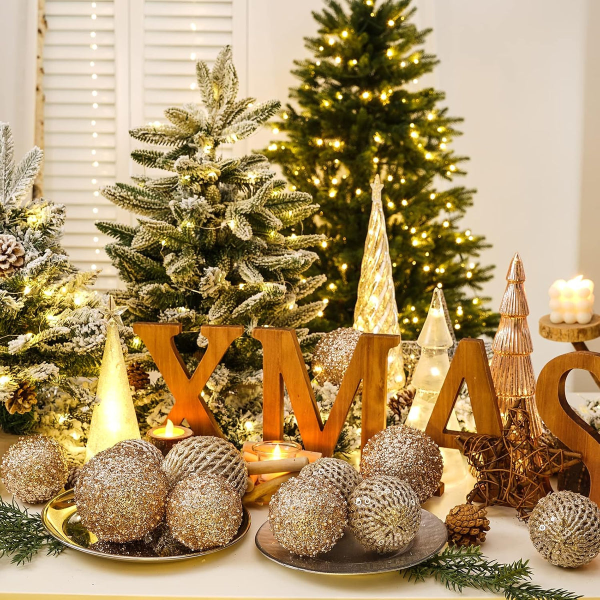 Home Collection Pack of 12 Sparkly Sequin Christmas Ball Ornaments 3.15 Inch Shatterproof Tree Decorations