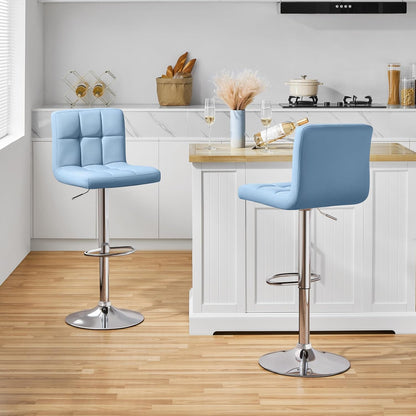Home Collection Blue PU Leather Adjustable Swivel Bar Stools Set of 2