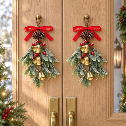 Home Collection Christmas Hanging Bell Ornament with Frosted Pinecones Red Berries & Decorative Bow