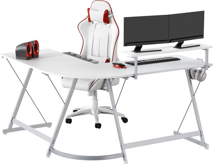 Home Collection Modern L-Shaped Gaming Desk with monitor Stand and Drawer