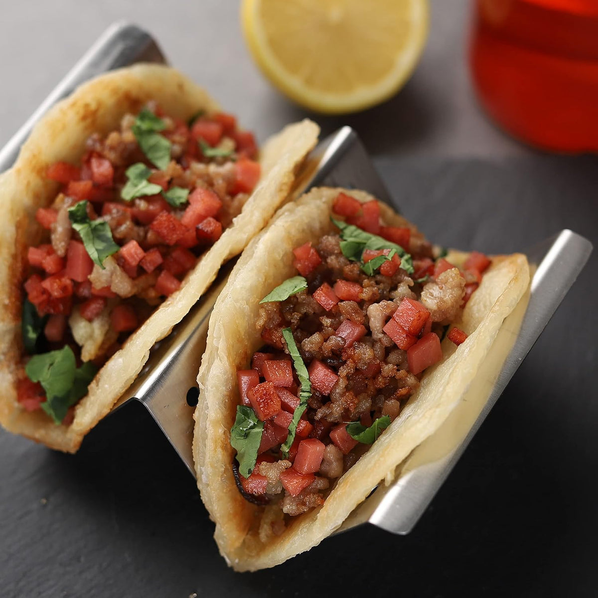Home Collection Stainless Steel Taco Holder Stand for 2 Soft or Hard Shell Tacos