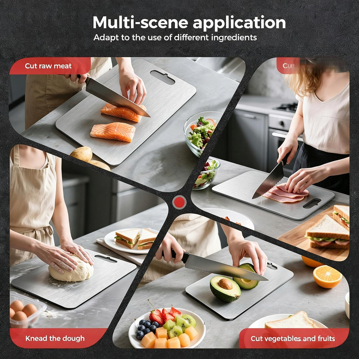 Home Collection Pack of 3 Pure Titanium Cutting Board Set Double-Sided
