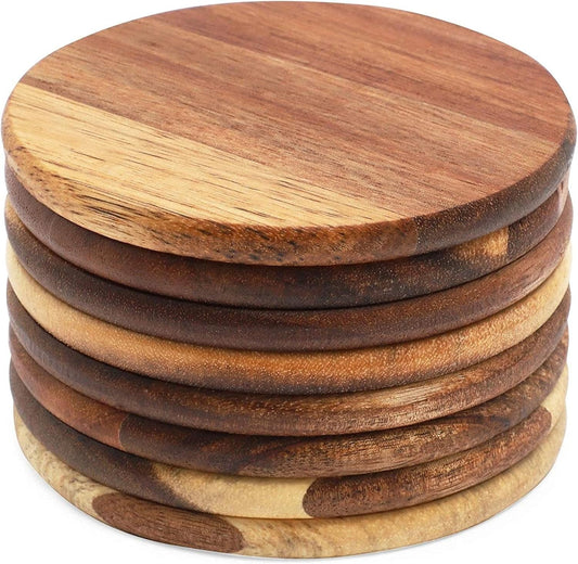 Home Collection 8Pcs Round Acacia Wood Drink Coasters 4"