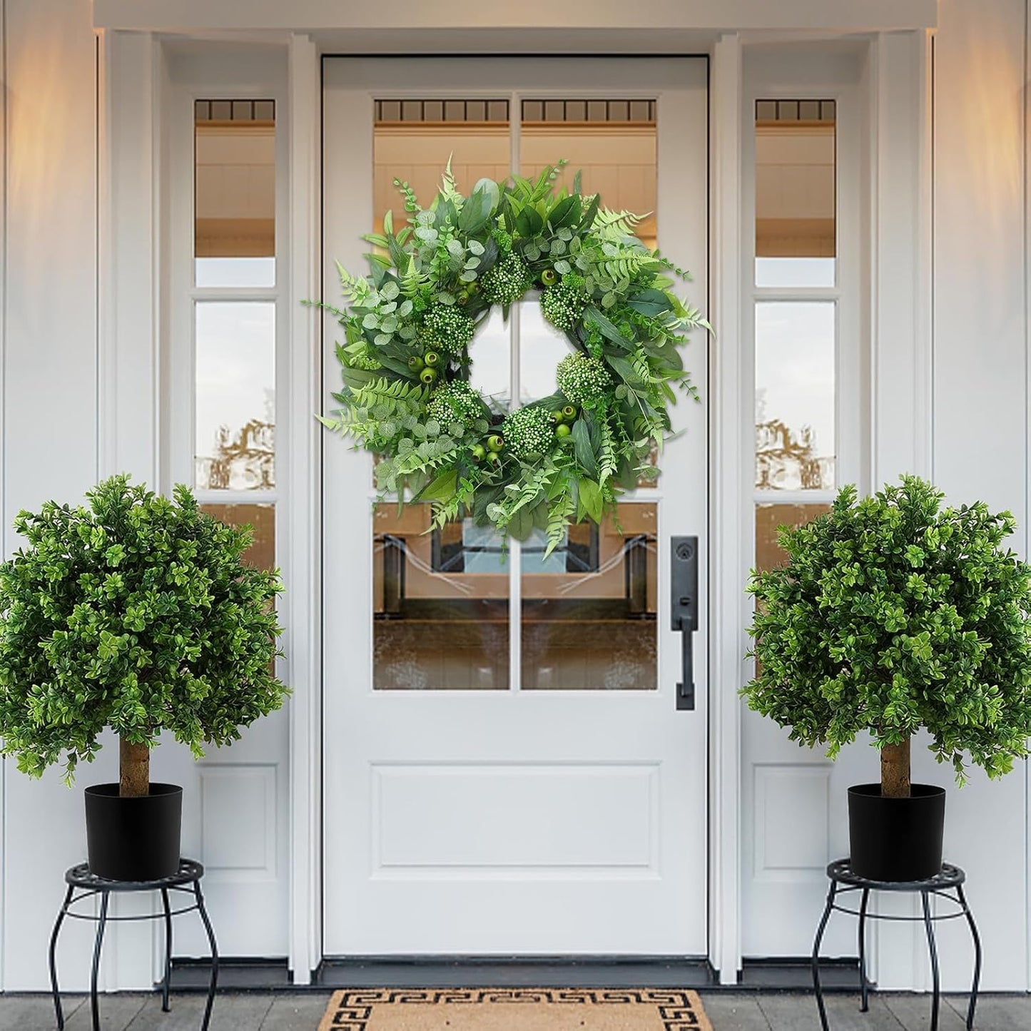 Home Collection Artificial Greenery Wreath with Eucalyptus and Fern Leaves for Front Door 24 Inch
