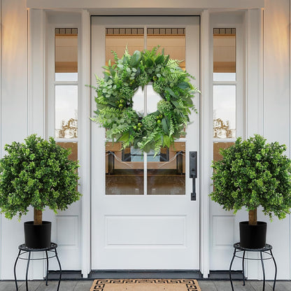 Home Collection Artificial Greenery Wreath with Eucalyptus and Fern Leaves for Front Door 24 Inch