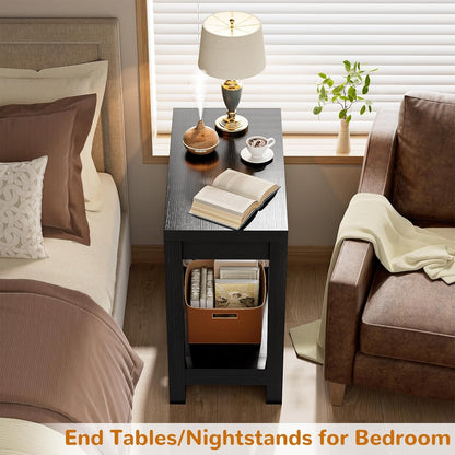 Home Collection Black Farmhouse End Table with Storage Shelf