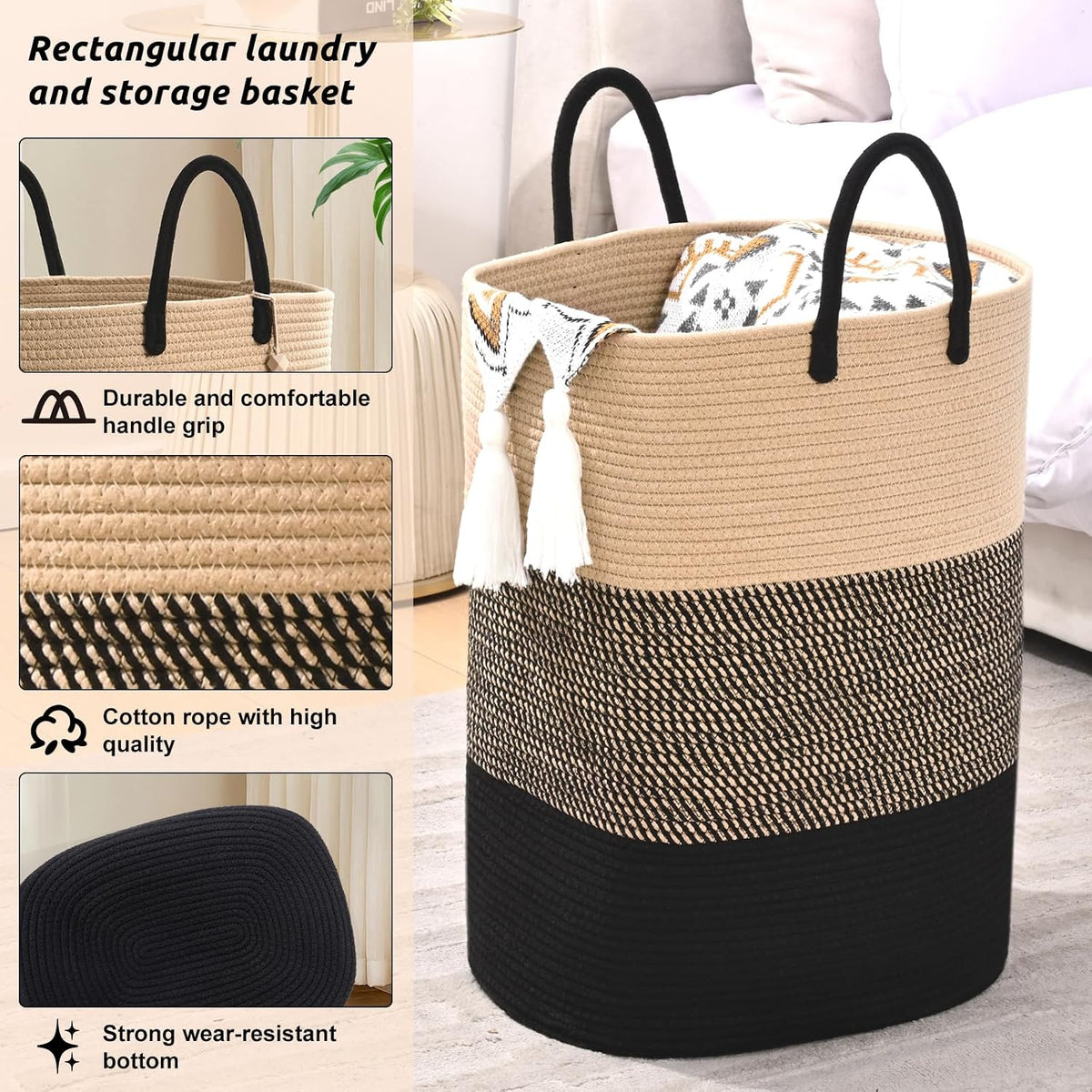 Home Collection 100L Large Rectangular Woven Laundry Hamper and Storage Basket