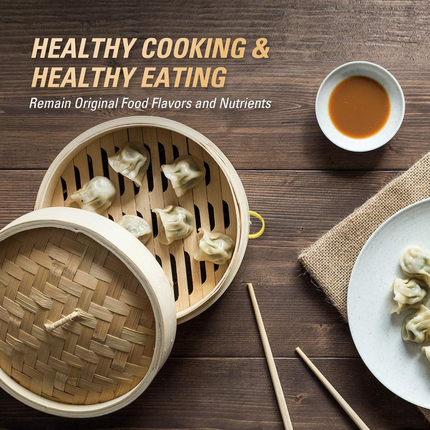 Home Collection 2-Tier Bamboo Steamer Basket Set of 10"