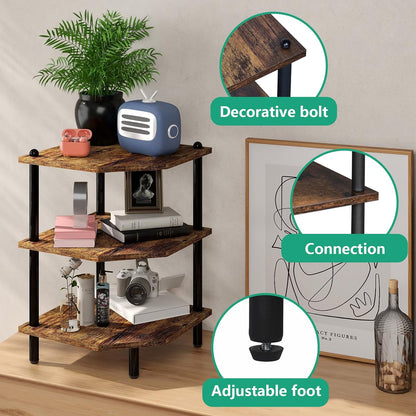 Home Collection 3-Tier Desktop Corner Shelf Rustic Brown