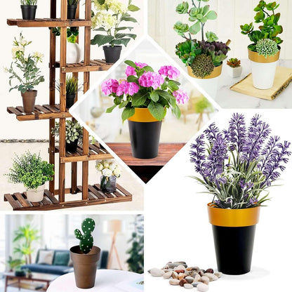 Home Collection 2Pcs Metallic Round Plastic Flower Plant Pots
